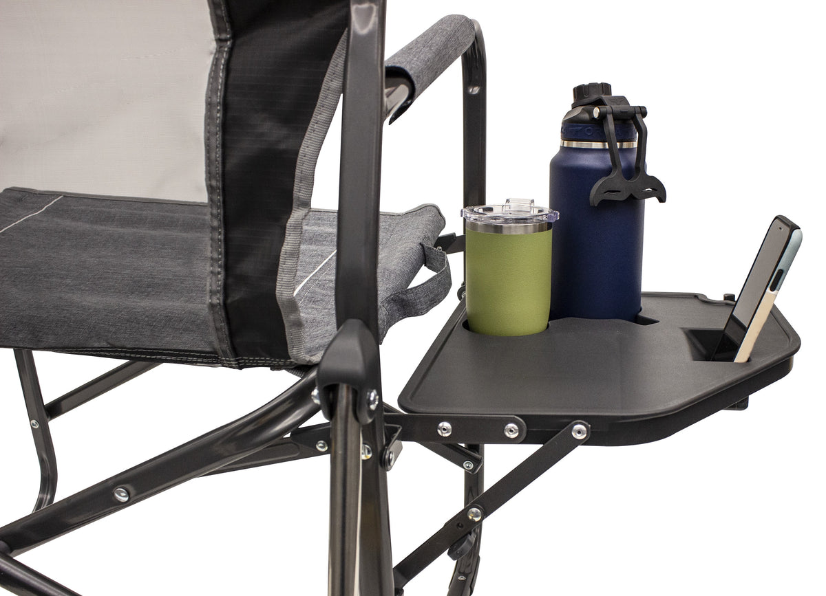GCI Outdoor Freestyle Rocker with Side Table Foldable Rocking Camp Chair, Heathered Pewter