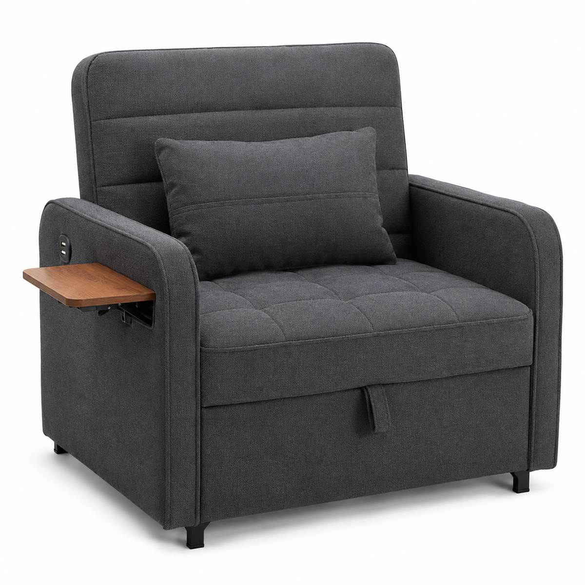 3-in-1 Sleeper Chair Sofa Bedwith USB Port, Foldable Table& Pillow