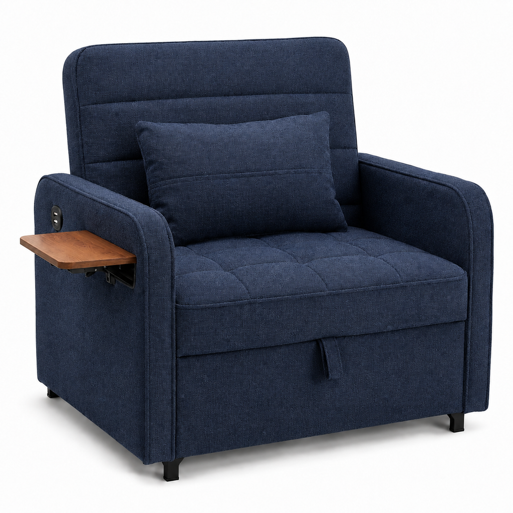 3-in-1 Sleeper Chair Sofa Bedwith USB Port, Foldable Table& Pillow