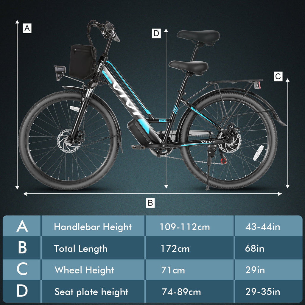 Vivi Electric Bike 26" City Commuter Electric Bike 48V 500W Step - Through Electric Bike 19.8MPH Electric Cruiser