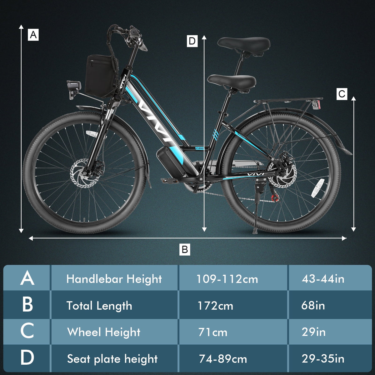 Vivi Electric Bike 26" City Commuter Electric Bike 48V 500W Step - Through Electric Bike 19.8MPH Electric Cruiser