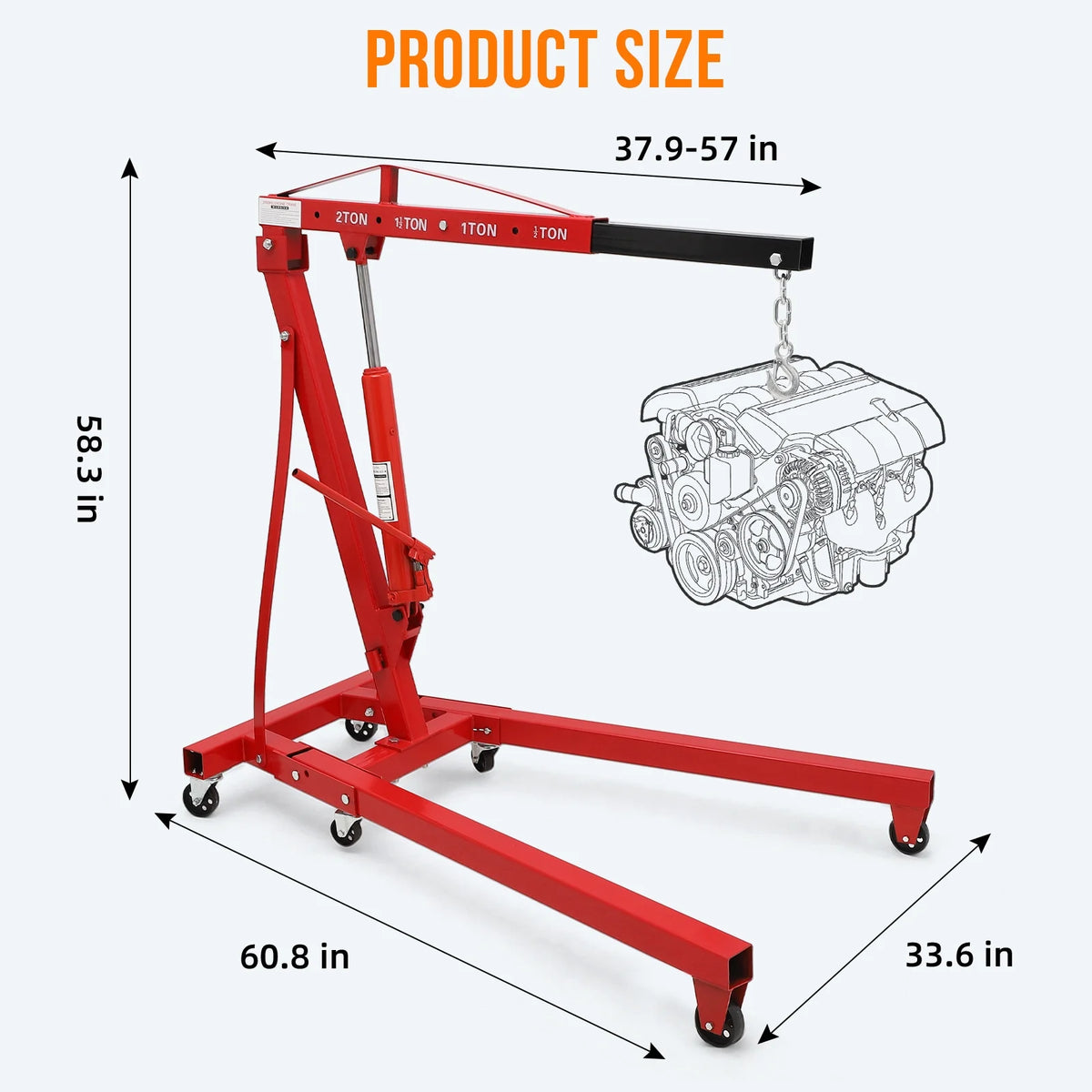 GARVEE 2 Ton Folding Hydraulic Engine Hoist with Lever, Folding Engine Shop Crane Hoist Lift, Heavy Cherry Picker