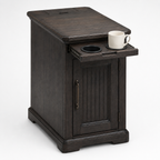 Farmhouse End Table with USB & Outlets, Cabinet and Cup Holders
