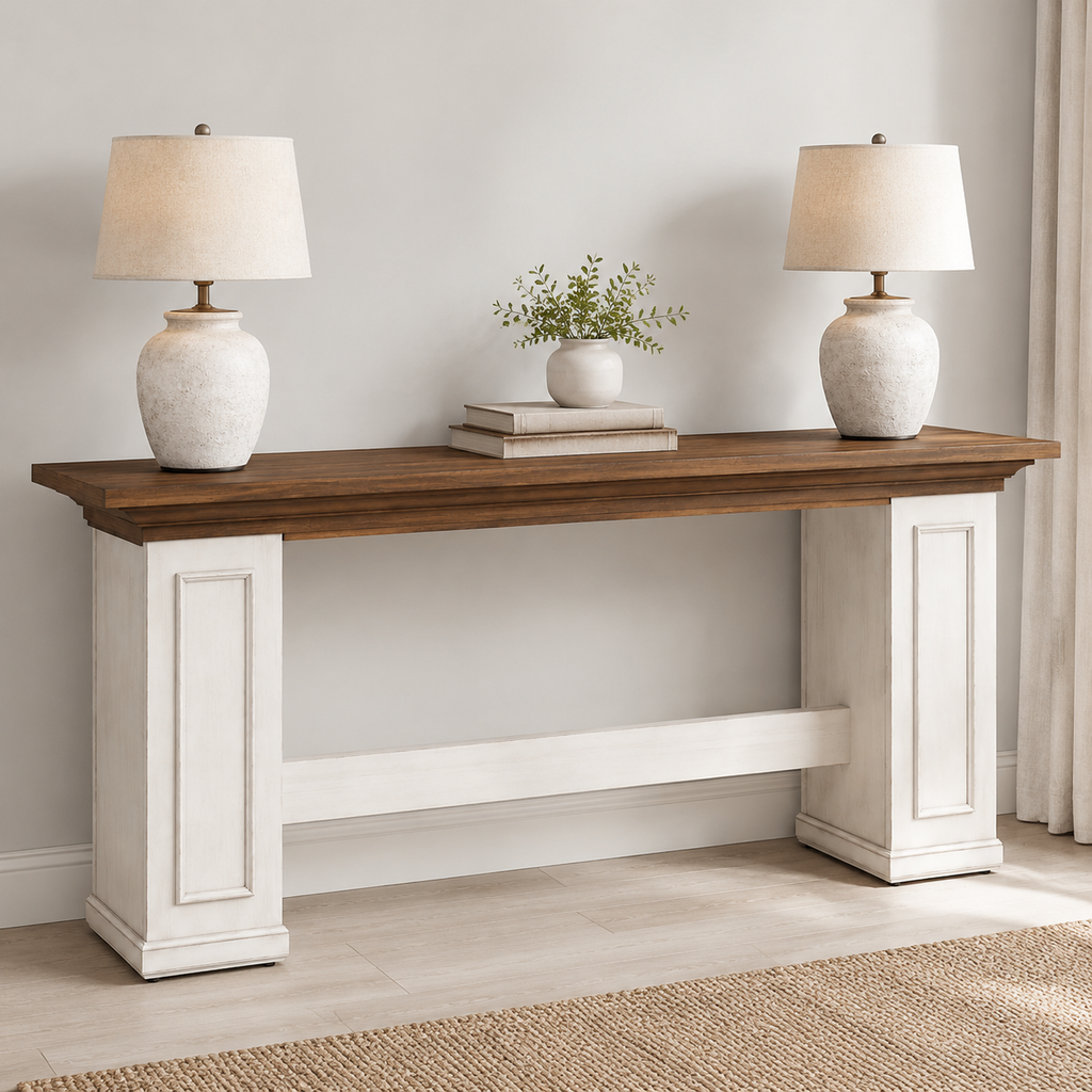 63-Inch Farmhouse Console Table, Long Wooden Sofa & Entryway Table