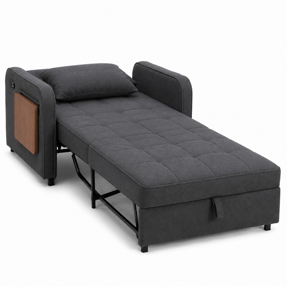 3-in-1 Sleeper Chair Sofa Bedwith USB Port, Foldable Table& Pillow