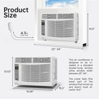 Philodeco 6000 BTU Window Air Conditioner Cool to 250 Sq Ft Intelligent, LED, Remote Control, Easy to Clean Filter