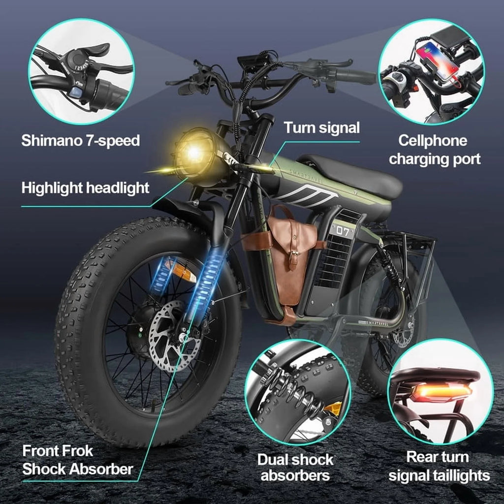 3000W(Peak) Motor 35MPH SMARTRAVEL ST202 Electric Dirt Bike for Adults, 52V50AH Dual Battery Ebike, 92+ Miles Range