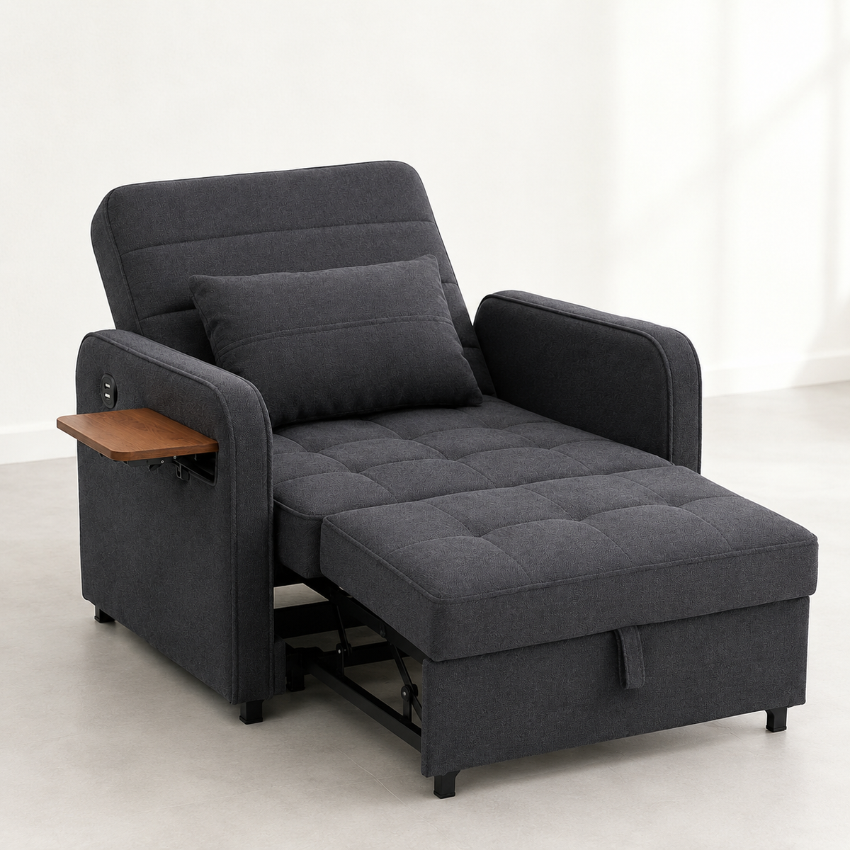 3-in-1 Sleeper Chair Sofa Bedwith USB Port, Foldable Table& Pillow