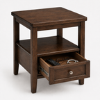 20-Inch Solid Wood End Table with Drawer & Open Shelf, Farmhouse Brown