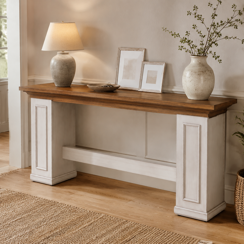 63-Inch Farmhouse Console Table, Long Wooden Sofa & Entryway Table
