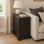 Farmhouse End Table with USB & Outlets, Cabinet and Cup Holders