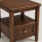 20-Inch Solid Wood End Table with Drawer & Open Shelf, Farmhouse Brown