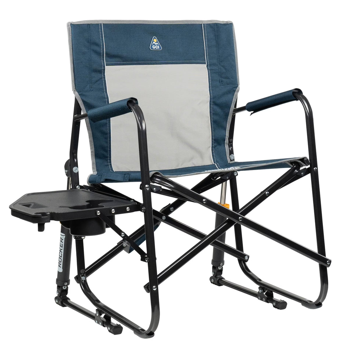 GCI Outdoor Freestyle Rocker with Side Table Foldable Rocking Camp Chair, Heathered Pewter