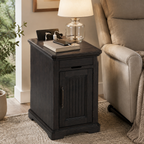 Farmhouse End Table with USB & Outlets, Cabinet and Cup Holders