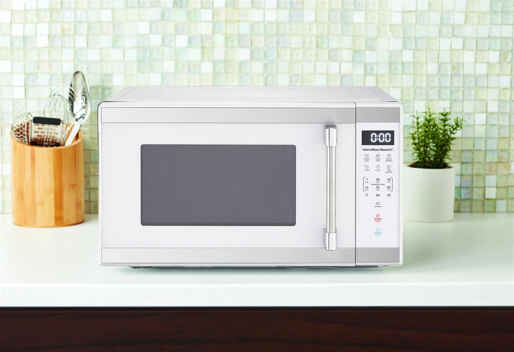 Hamilton Beach 1.1 Cu. Ft. Countertop Microwave Oven, 1000 Watts, White Stainless Steel