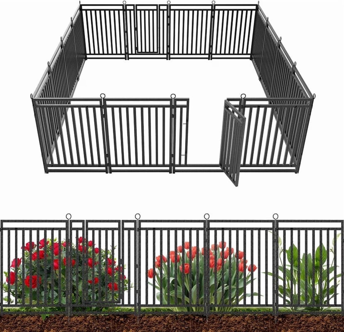 Petorldog Decorative Garden Fence Metal Dog Fence Outdoor for Yard, 36ft (L) x 40in (H), 14 Panels + 2 Gates, No Dig