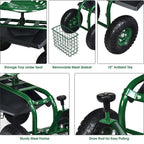 Costway Garden Cart Rolling Work Seat W/ Tool Tray Basket Green