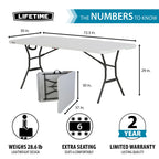 Lifetime 6' Commercial Grade High - Quality Fold - in - Half Folding Table, White (25011)