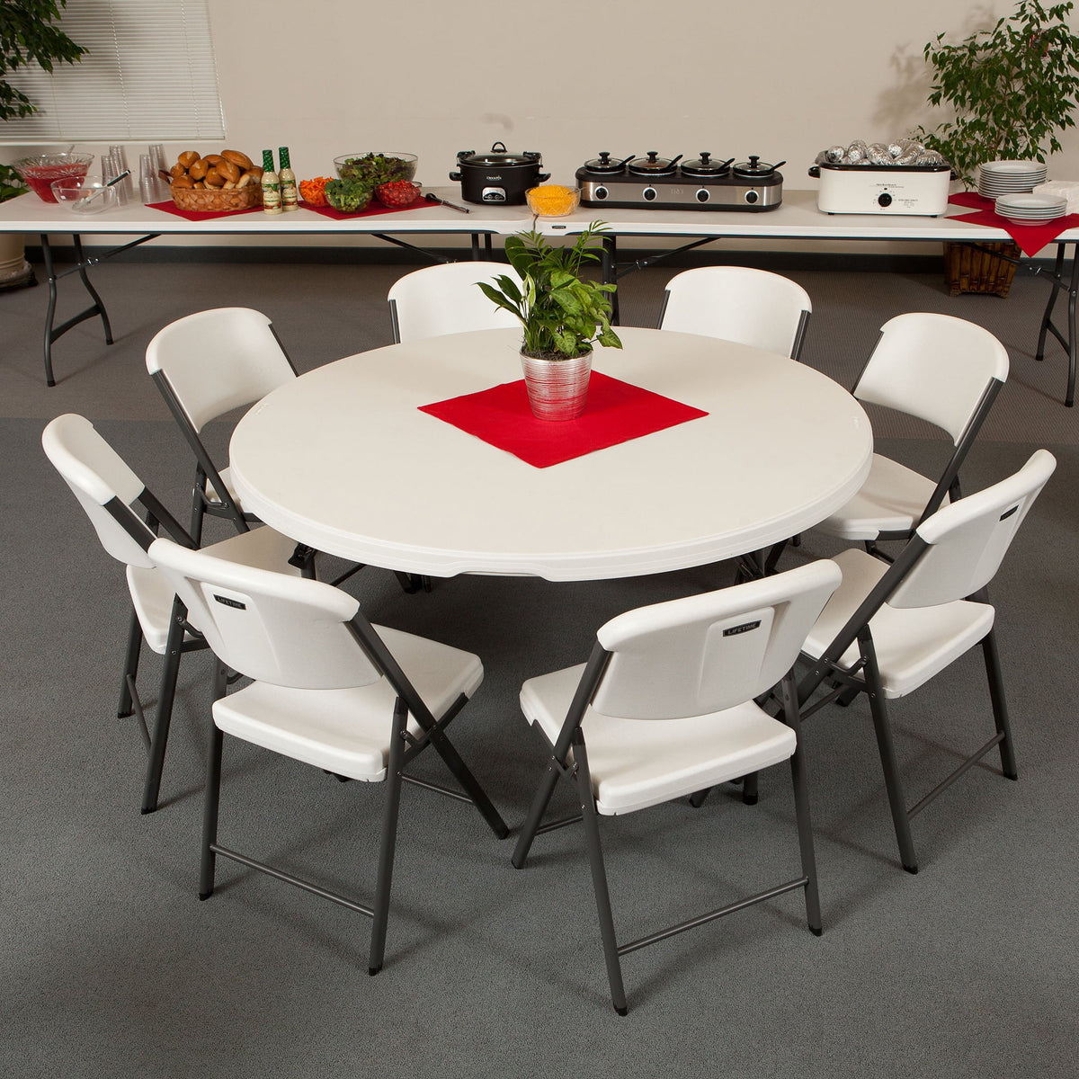 Lifetime 60 in Round Folding Table, Indoor/Outdoor Commercial Grade, Almond (280435)