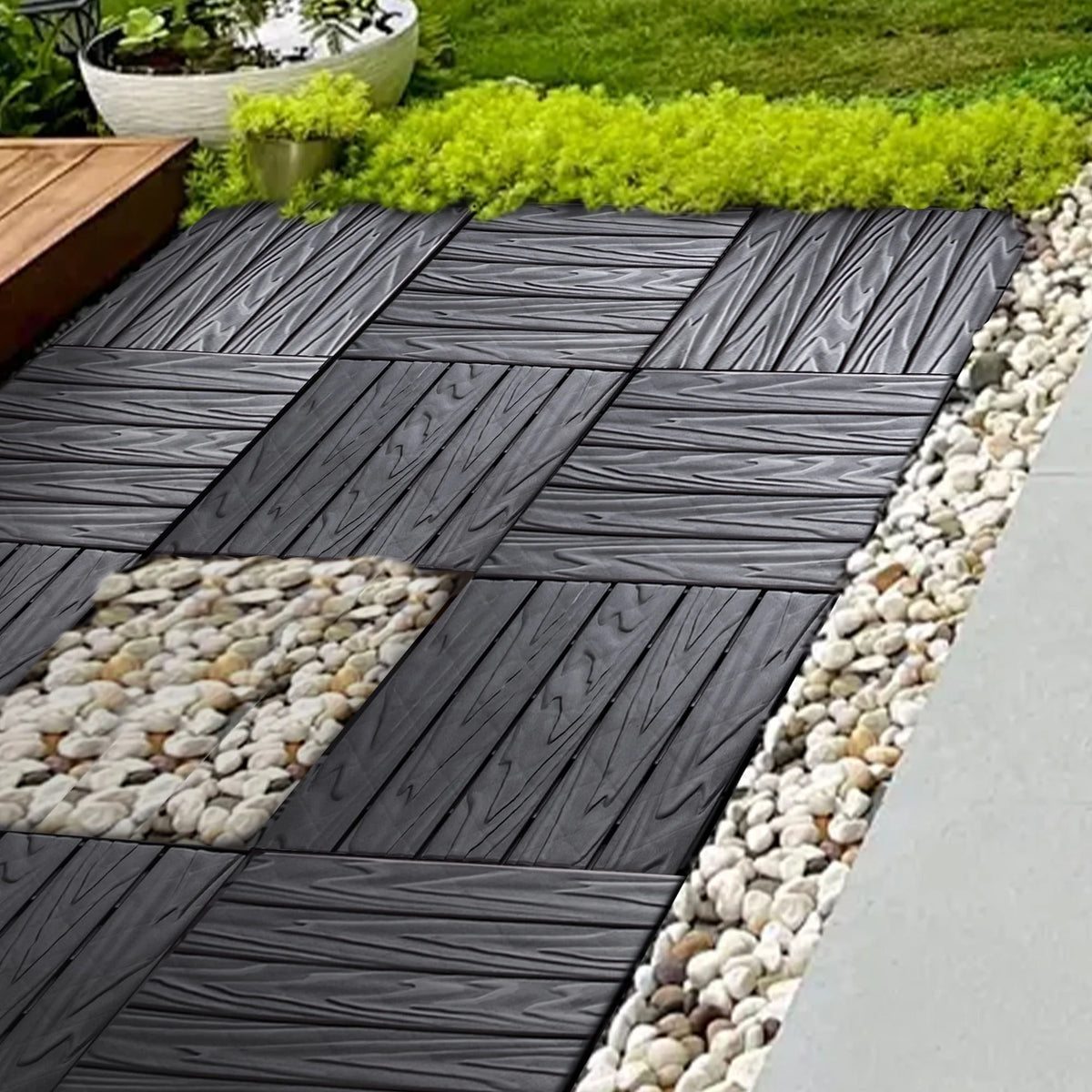 76 - Pack Plastic Interlocking Deck Tiles - 68.80 Sq.ft Outdoor Plastic Flooring Super Durable & Waterproof All