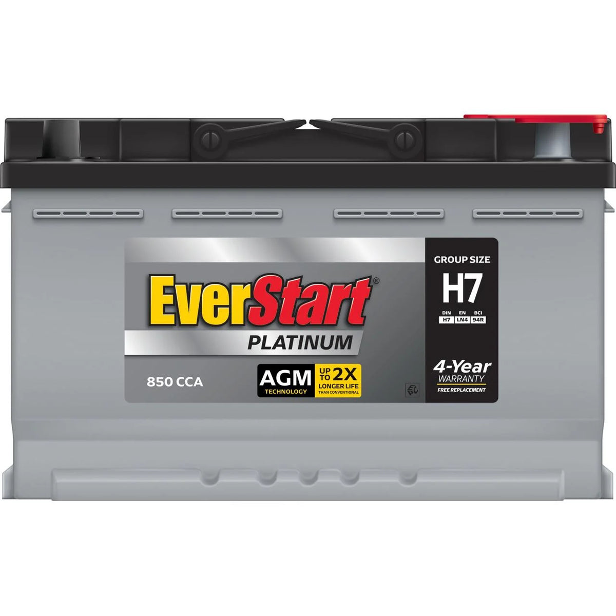 Everstart Platinum AGM Automotive Battery, Group Size H7 / LN4 / 94R 12 Volt, 850 CCA