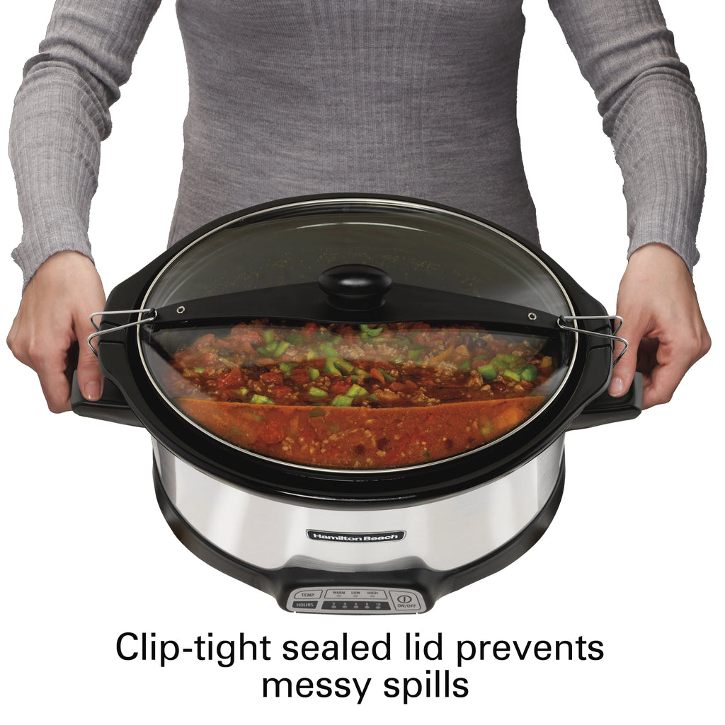 Hamilton Beach Stay or Go Programmable Slow Cooker with Party Dipper, 7 Quart Capacity, Removable Crock, Red, 33478