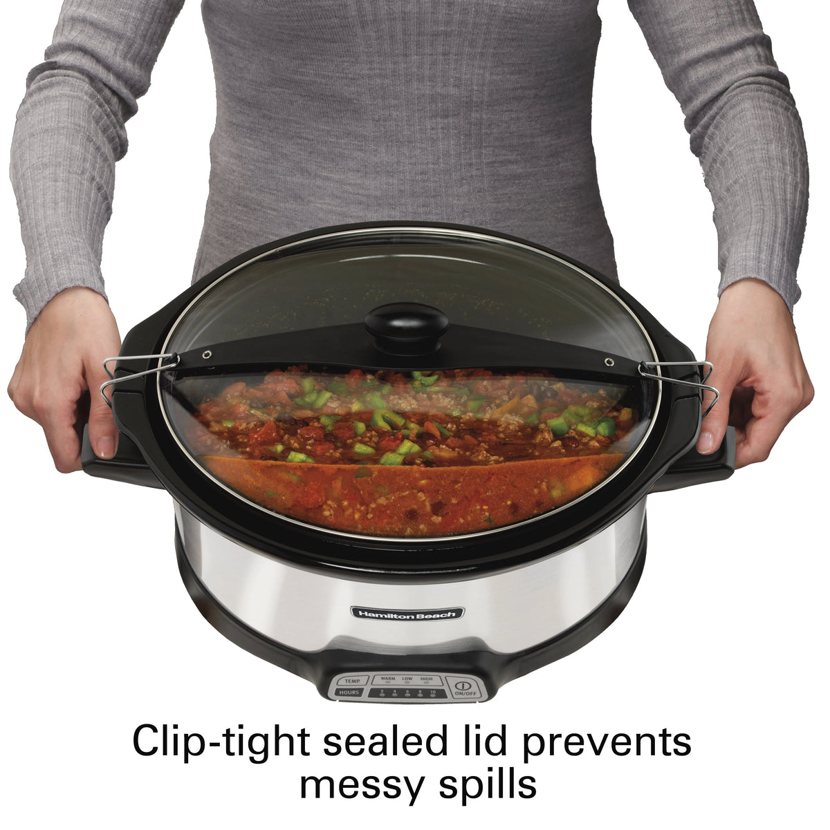 Hamilton Beach Stay or Go Programmable Slow Cooker with Party Dipper, 7 Quart Capacity, Removable Crock, Red, 33478