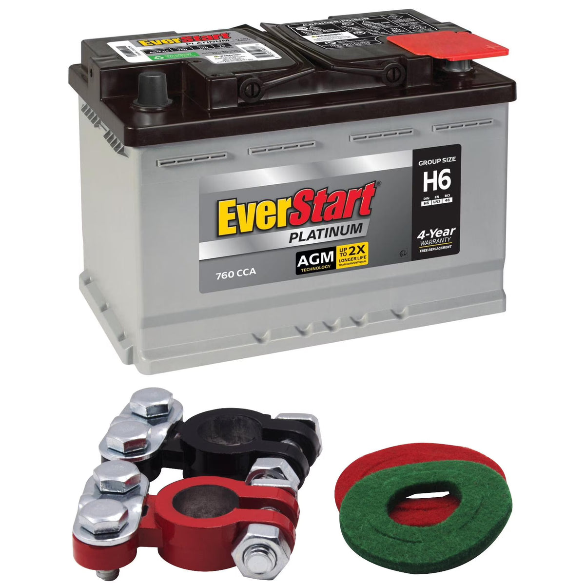 Everstart Platinum AGM Automotive Battery, Group H6 / LN3 / 48 12 Volt, 760 CCA with Top Post Epoxy Coated Battery