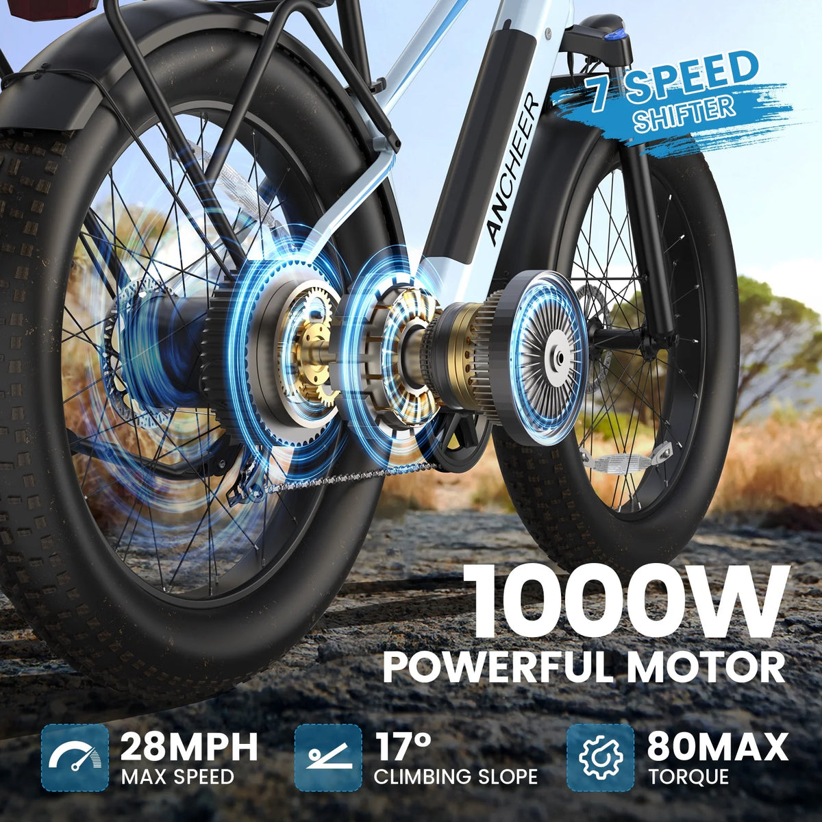 ANCHEER Electric Bike for Adults Peak 1000W Electric Bicycle 48V 15AH Battery Electric Bike 26" x 4.0" Fat Tire