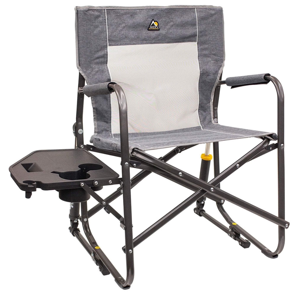 GCI Outdoor Freestyle Rocker with Side Table Foldable Rocking Camp Chair, Heathered Pewter