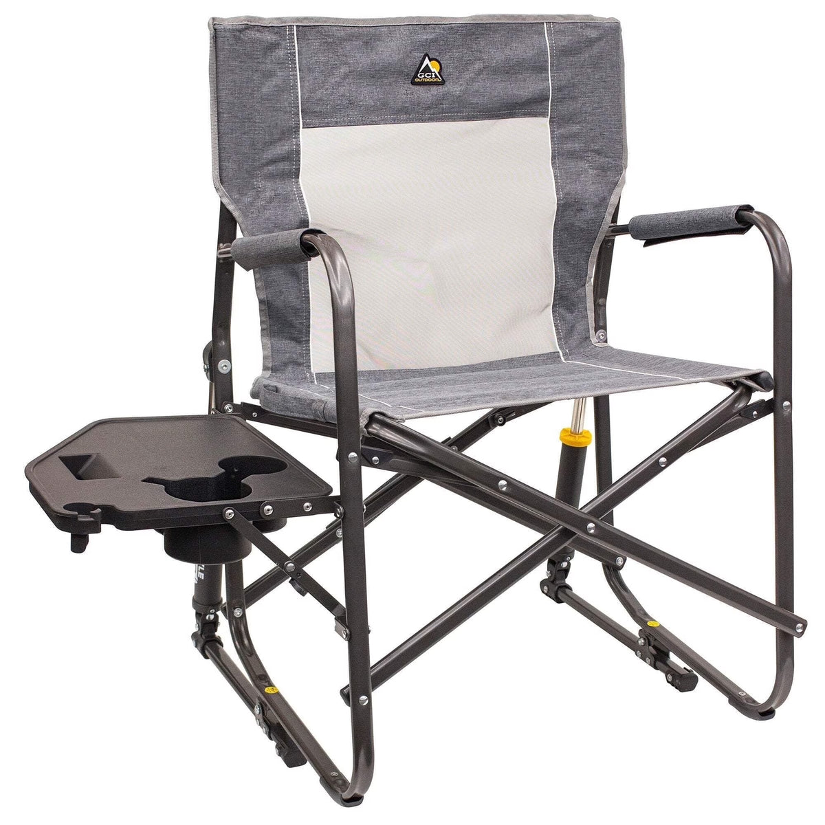 GCI Outdoor Freestyle Rocker with Side Table Foldable Rocking Camp Chair, Heathered Pewter