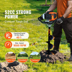 KFFKFF Gas Earth Auger, 52CC 1450W, Includes 8 Drill Bit & Extension Rod, Ideal for Garden, Farmland Fence
