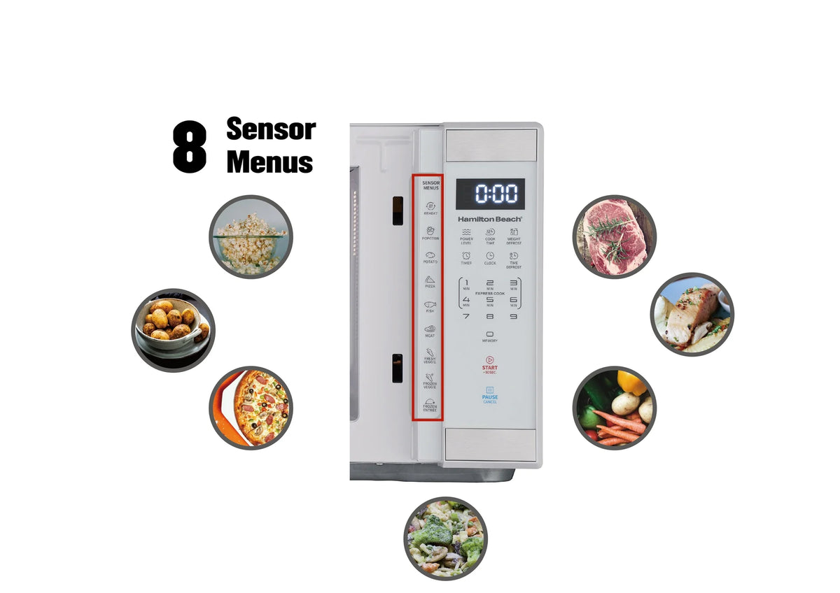 Hamilton Beach 1.1 Cu. Ft. Countertop Microwave Oven, 1000 Watts, White Stainless Steel