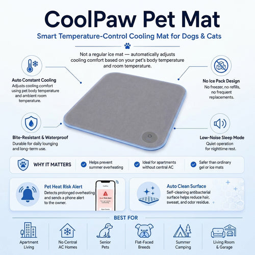 2026 Latest Tech CoolPaw Smart Pet Mat - Auto-Adjusting Cooling Pad for Dogs & Cats, No Ice Needed - Integrated Overheat Phone Alert, Bite-Proof & Self-Cleaning Antibacterial Surface - Perfect for Canada Non-AC Homes