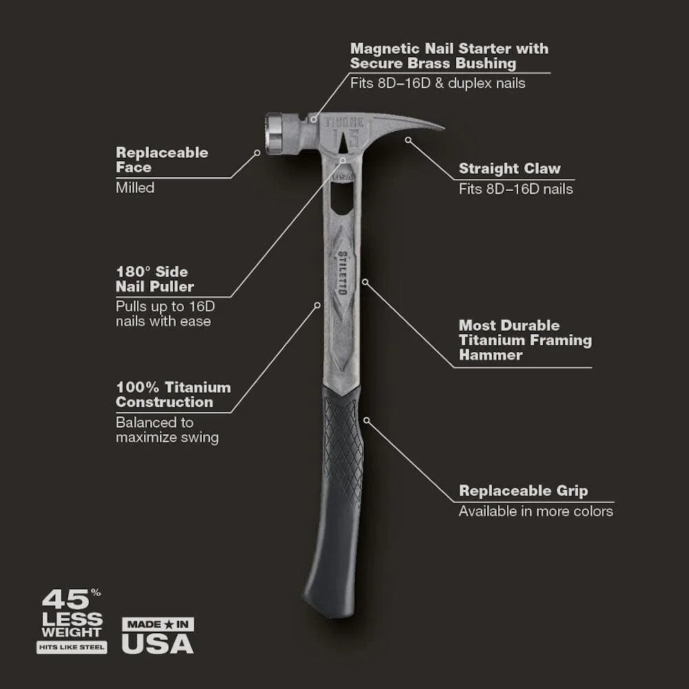 Stiletto TIB15MC 15 - Oz TIBONE Titanium Hammer Milled Face with Curved Handle