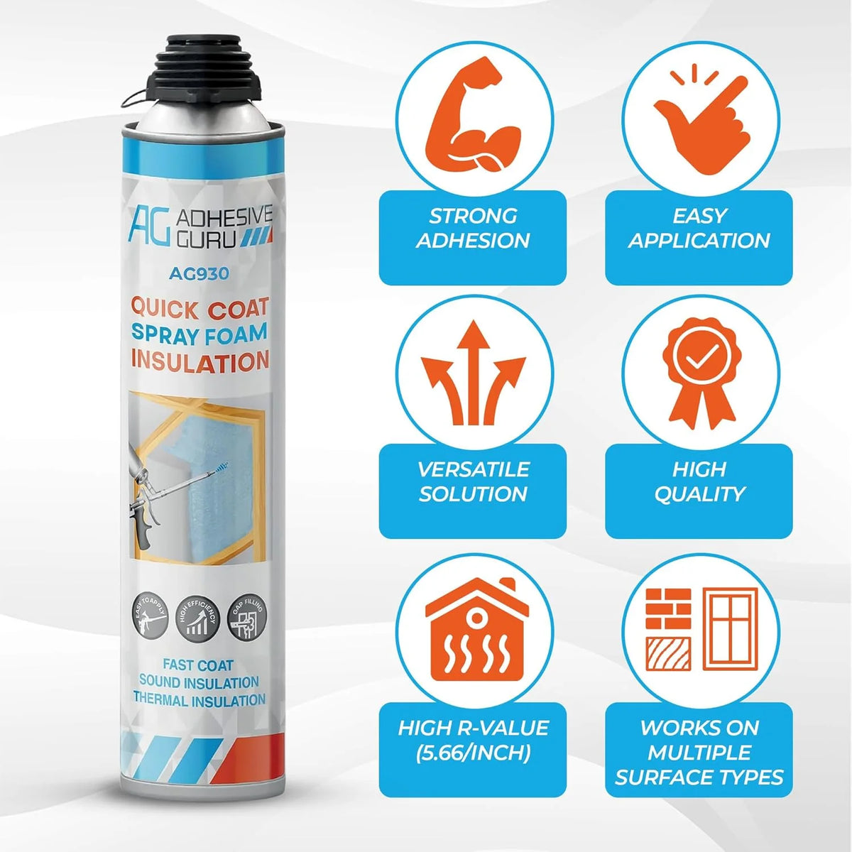 Adhesive Guru Spray Foam Insulation Kit (18 x 32.80 oz/930 Gr - 360 Board Feet), Self - Expanding Adhesive Foam