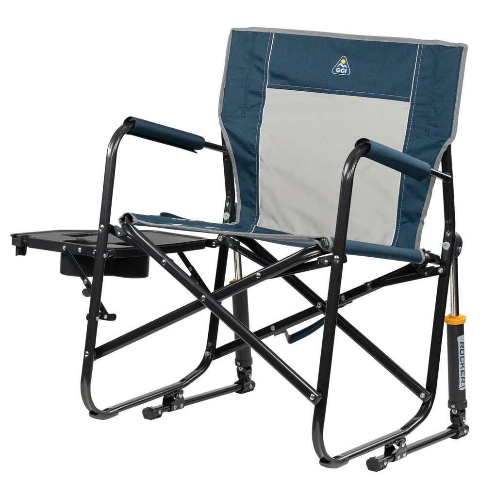 GCI Outdoor Freestyle Rocker with Side Table Foldable Rocking Camp Chair, Heathered Pewter