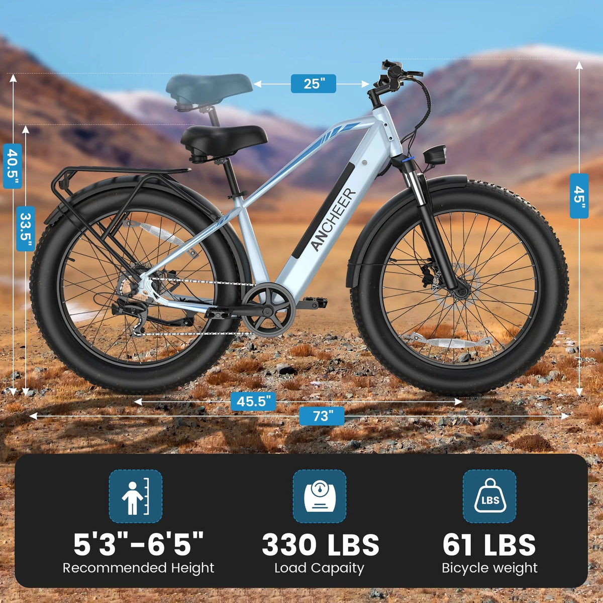 ANCHEER Electric Bike for Adults Peak 1000W Electric Bicycle 48V 15AH Battery Electric Bike 26" x 4.0" Fat Tire