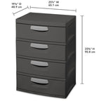 Sterilite 4 Drawer Unit, Durable Plastic Storage Solution for Garages and Basements, Dark Gray