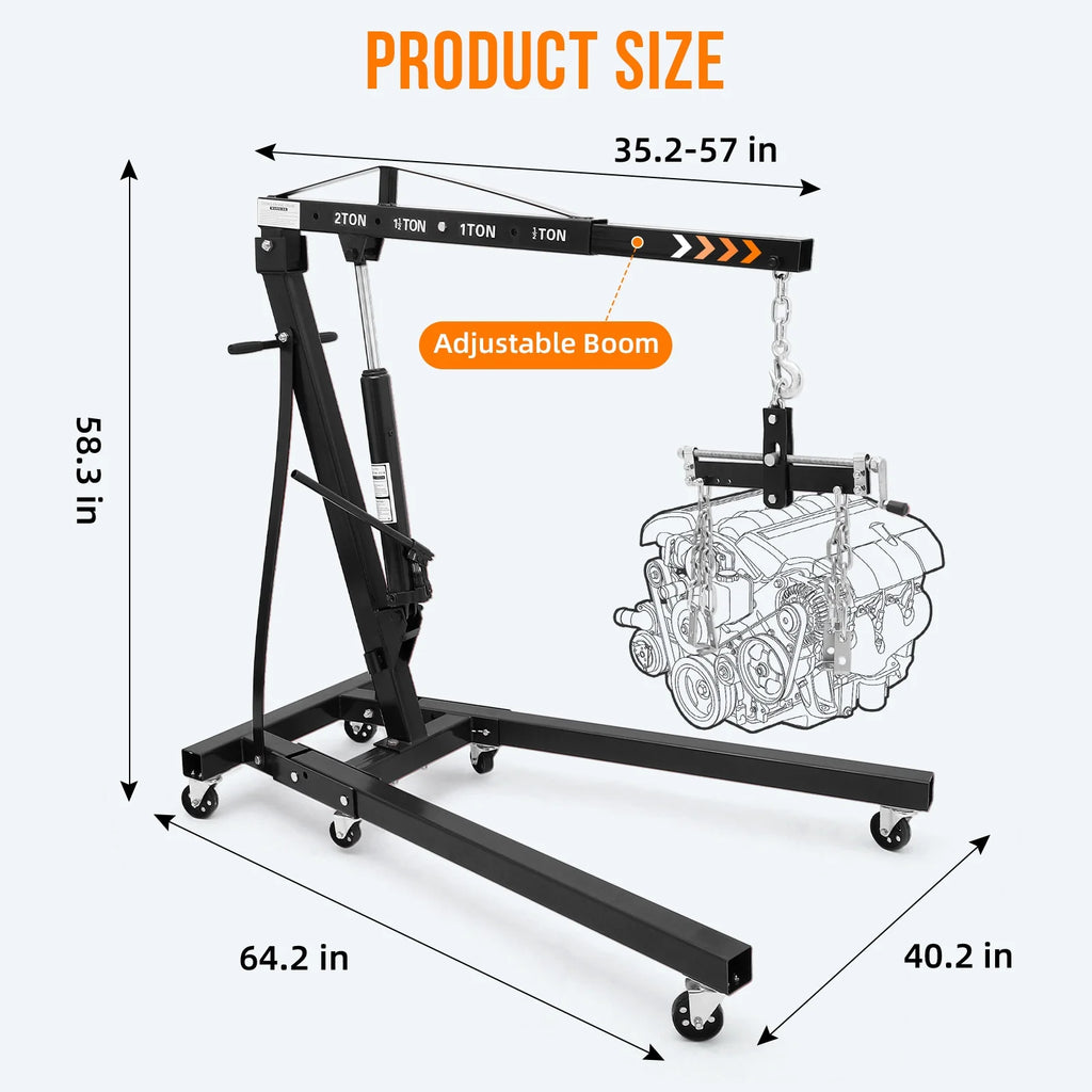 GARVEE 2 Ton Folding Hydraulic Engine Hoist with Lever, Folding Engine Shop Crane Hoist Lift, Heavy Cherry Picker
