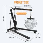 GARVEE 2 Ton Folding Hydraulic Engine Hoist with Lever, Folding Engine Shop Crane Hoist Lift, Heavy Cherry Picker