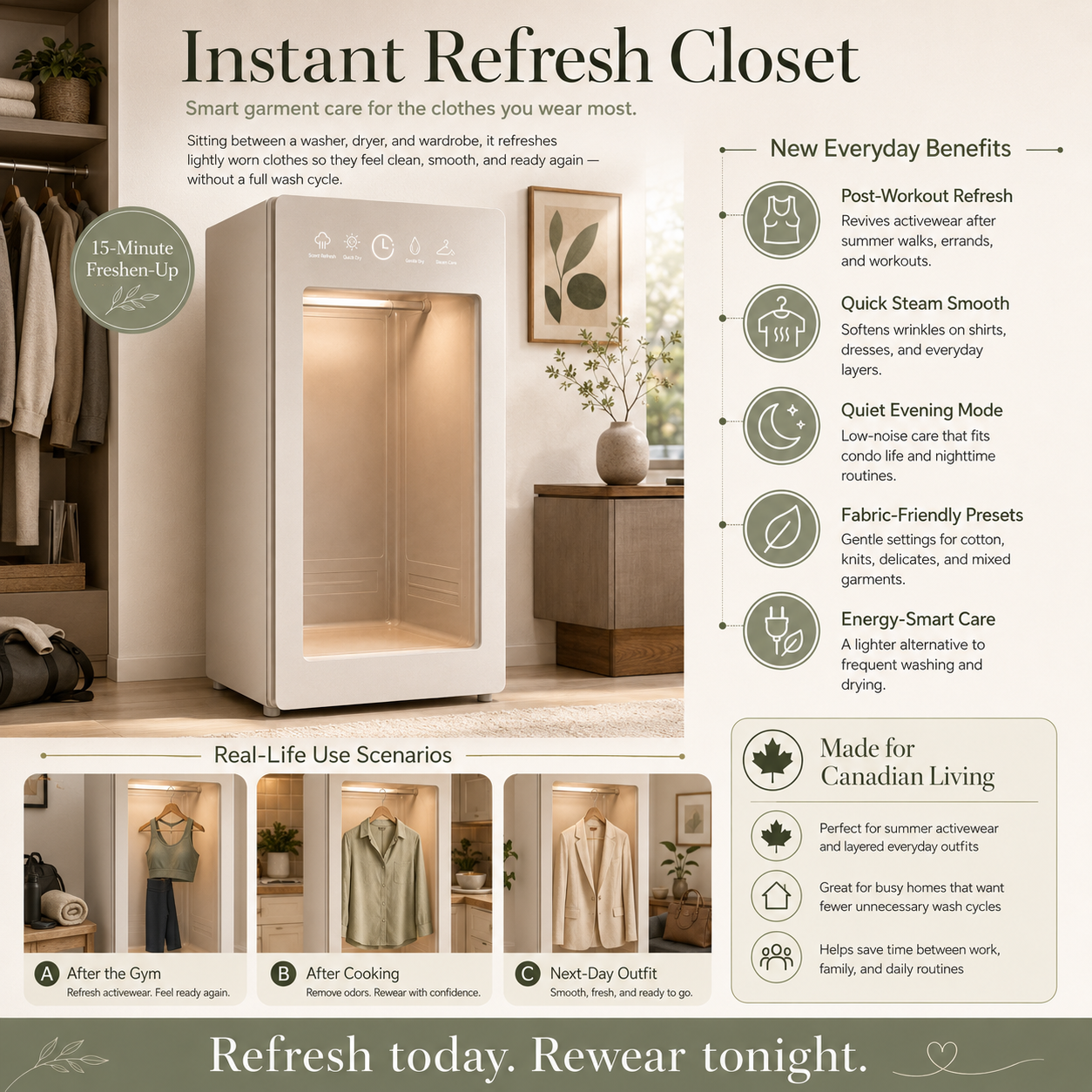 2026 Latest Tech – Instant Refresh Closet – Keep Your Active Wardrobe Fresh, Clean, and Ready in 15 Minutes, Perfect for Sports, Daily Wear, and Canadian Summers