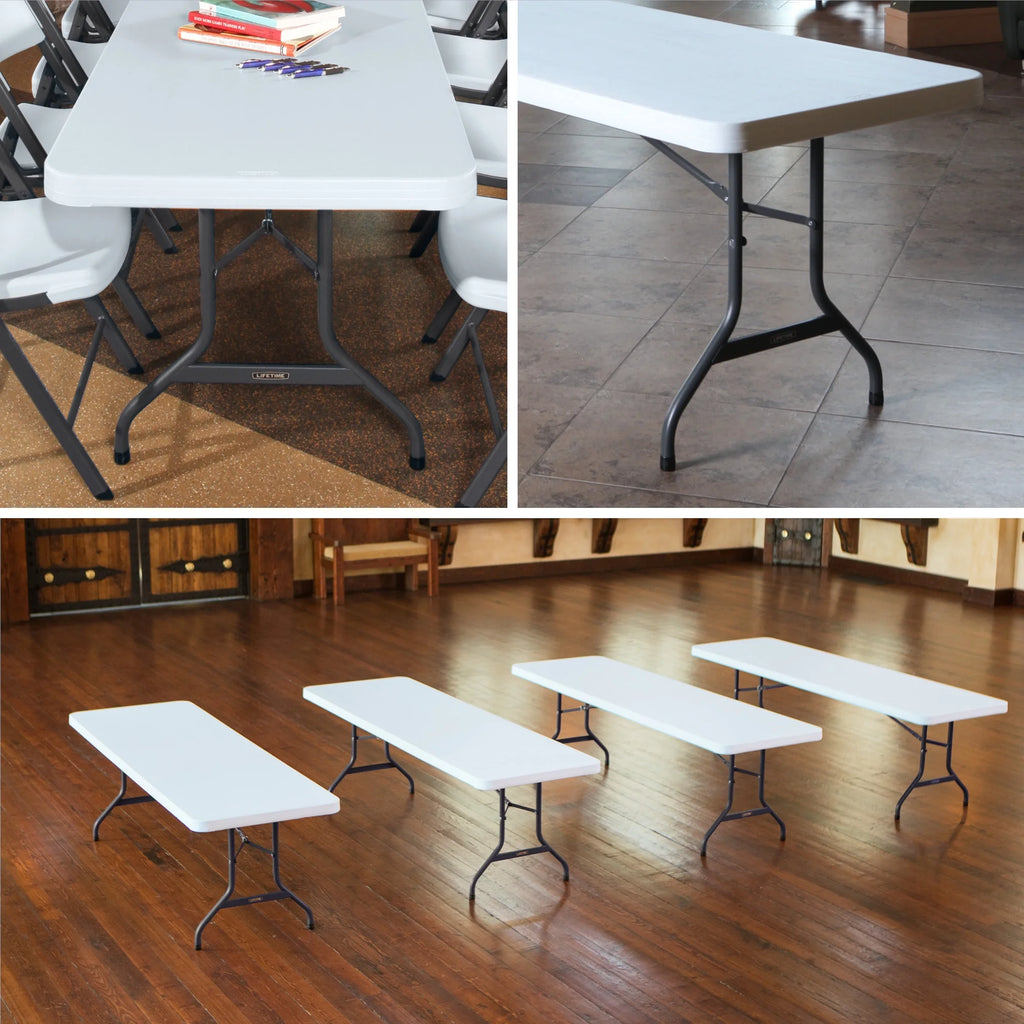 Lifetime Combo Set of (4) 8 - Foot Rectangle Folding Tables & (32) Chairs, Indoor/Outdoor Use, White (80147)