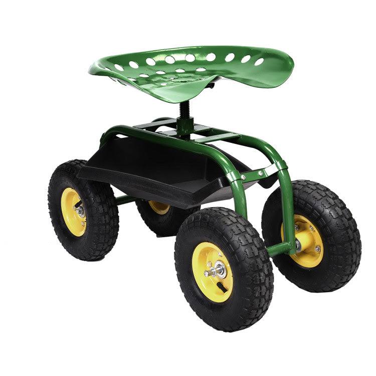 Red/Green Garden Cart Rolling Work Seat with Heavy Duty Tool Tray Gardening Planting-Green