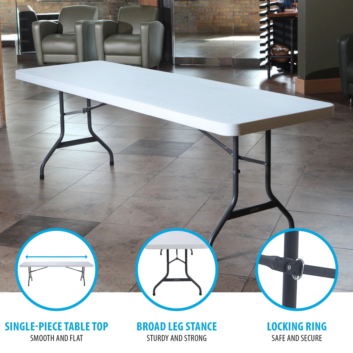 Lifetime Combo Set of (4) 8 - Foot Rectangle Folding Tables & (32) Chairs, Indoor/Outdoor Use, White (80147)