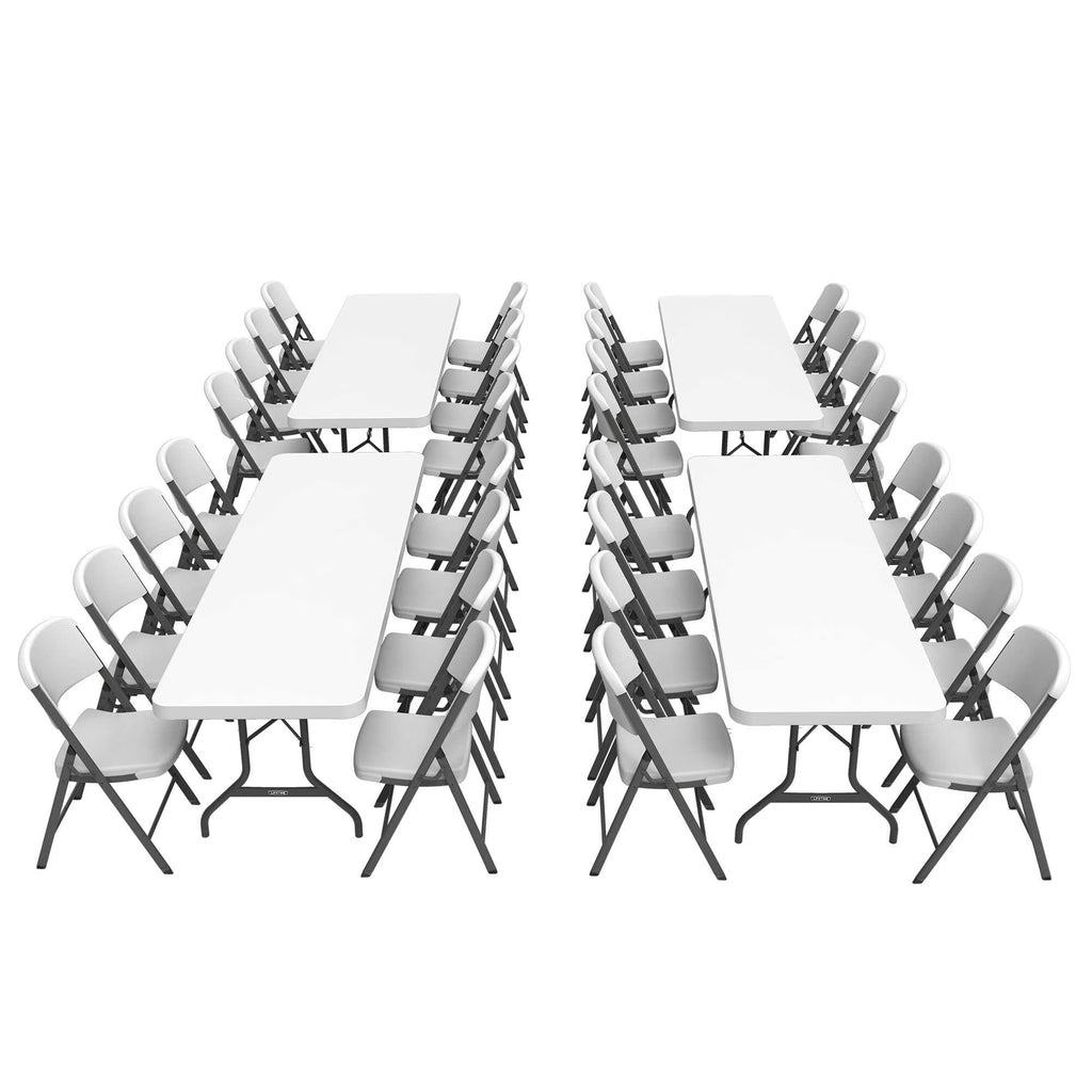 Lifetime Combo Set of (4) 8 - Foot Rectangle Folding Tables & (32) Chairs, Indoor/Outdoor Use, White (80147)