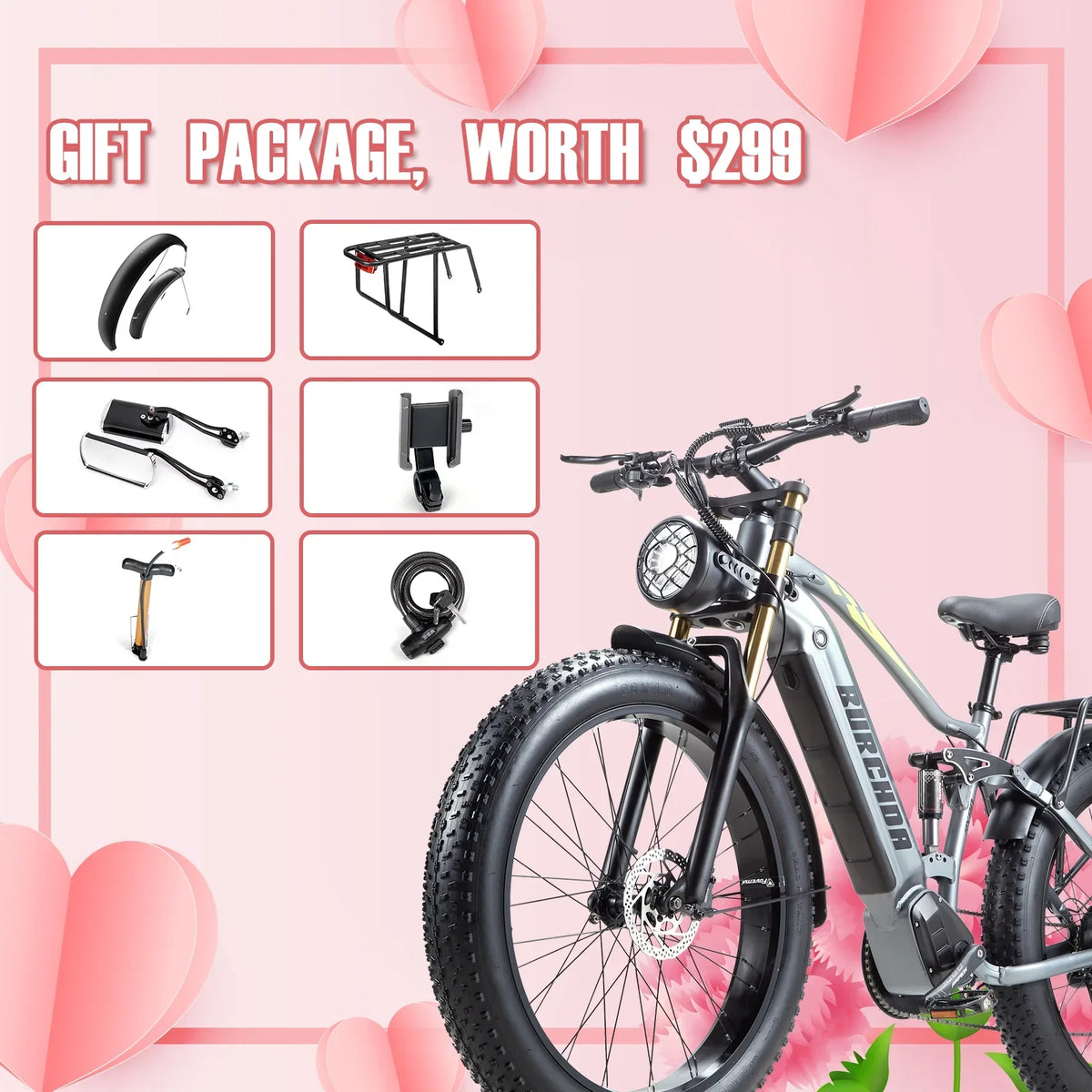 Electric Bike for Adults 26'', 1000W E - Mountain Bike 48V 30/20ah UL2849 Removable Battery, Fat Tire Ebike up to