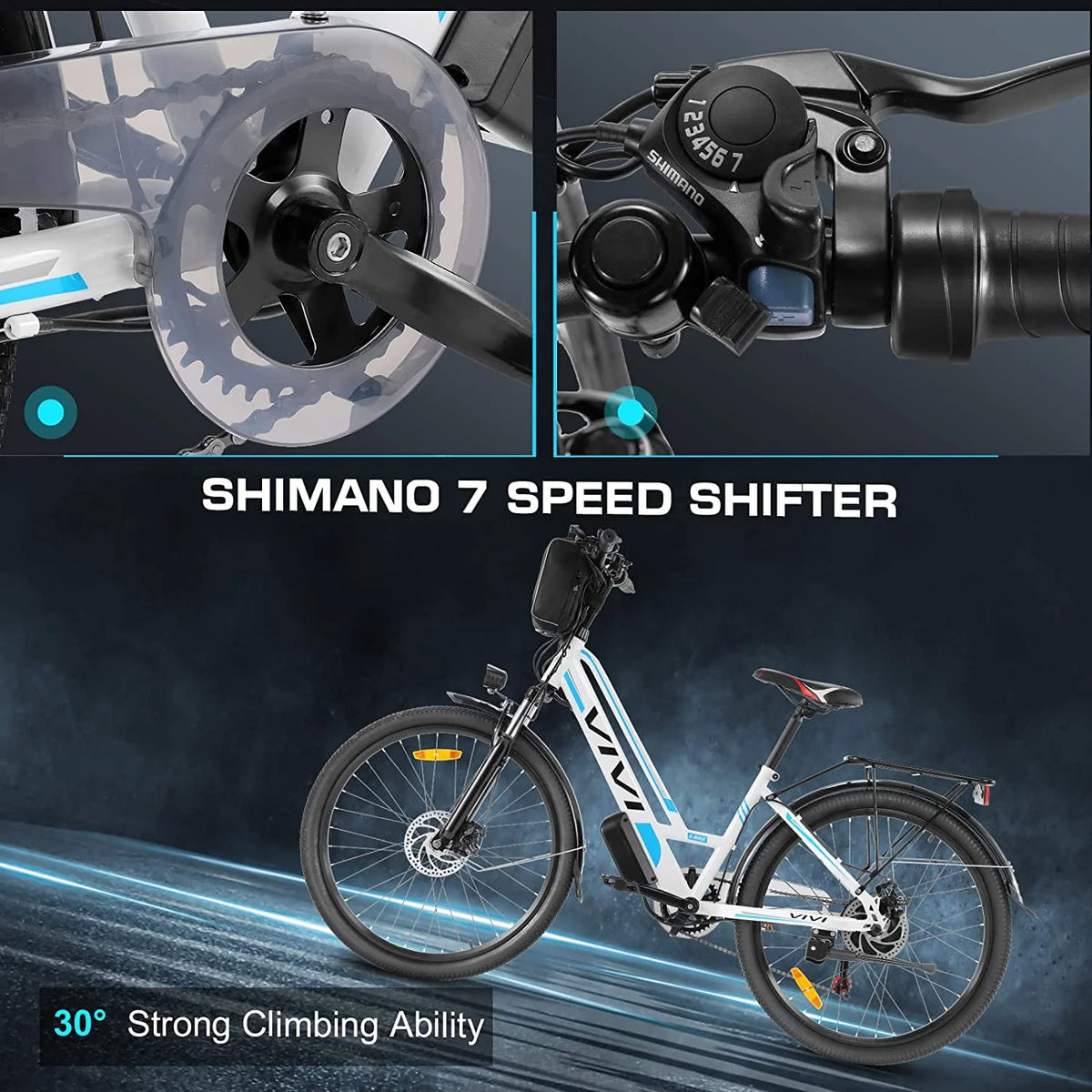 Vivi Electric Bike 26" City Commuter Electric Bike 48V 500W Step - Through Electric Bike 19.8MPH Electric Cruiser