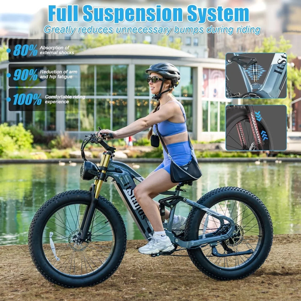 Electric Bike for Adults 26'', 1000W E - Mountain Bike 48V 30/20ah UL2849 Removable Battery, Fat Tire Ebike up to