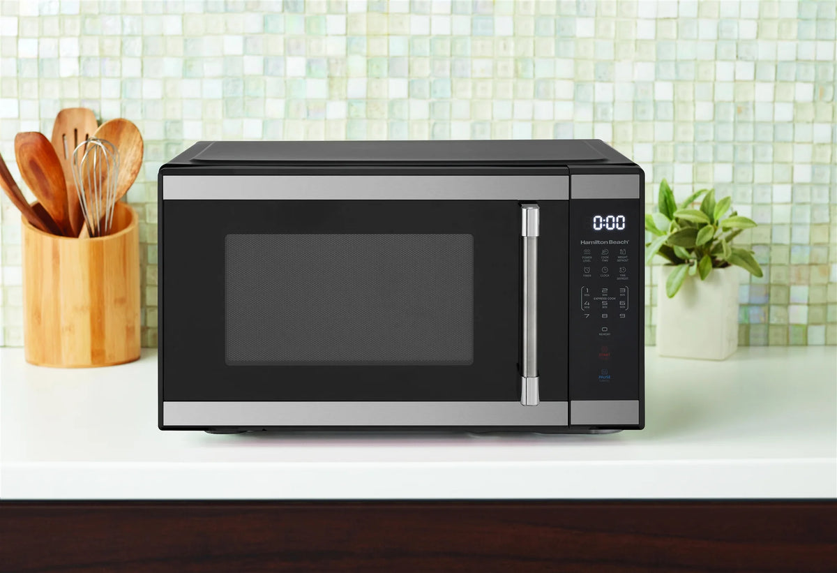 Hamilton Beach 1.1 Cu. Ft. Countertop Microwave Oven, 1000 Watts, White Stainless Steel